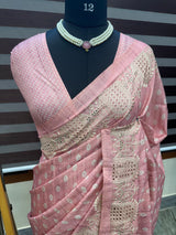 Cutwork blended tussar saree SNFNICY Pink