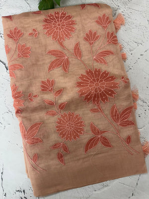 Tissue chanderi saree with applique work MSH699