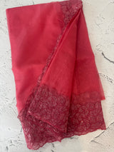 Soft Organza saree with embroidery sequins borders - MSH5778 CrimsonPink