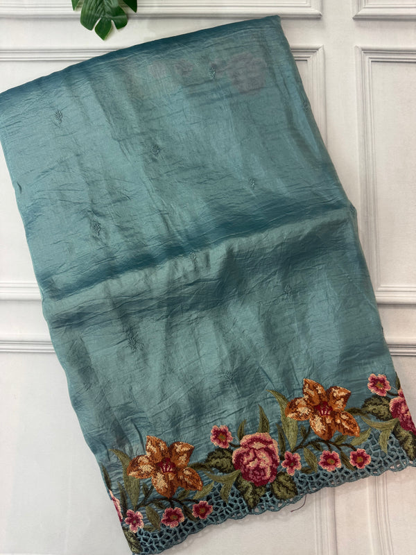 Crush Organza cutwork & embroidery saree MS7544- DuskyBlue