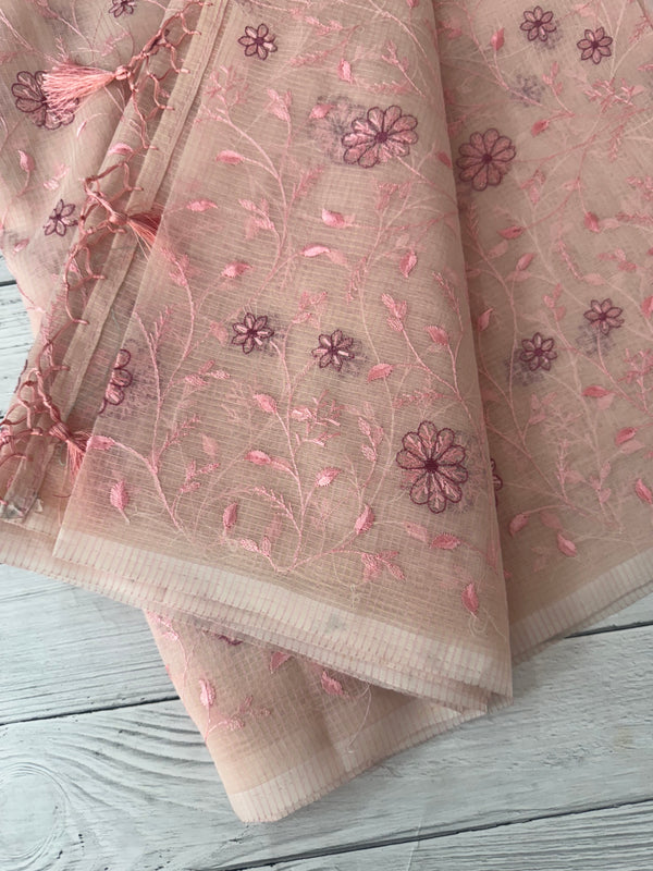 Kota silk saree with embroidery MSH199 - Pastel PeachPink
