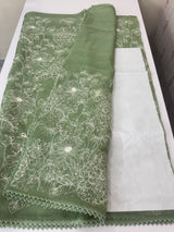 Organza saree with thread work - MSH192 Green