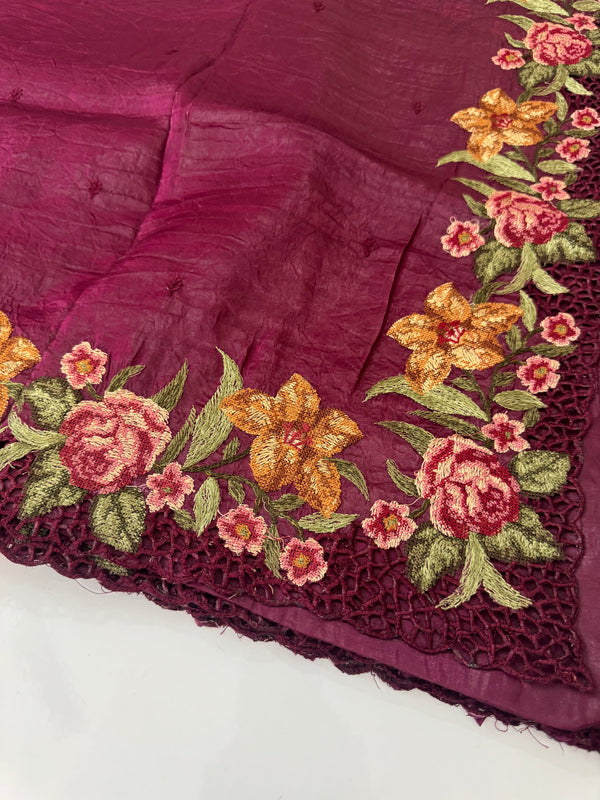 Crush Organza cutwork & embroidery saree MS7544- Wine