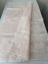 Supernet saree with applique work MCJ8432- Pastel PalePink