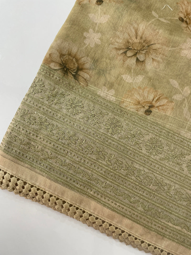 Supernet saree with digital prints and chikankari border SKFNSEM