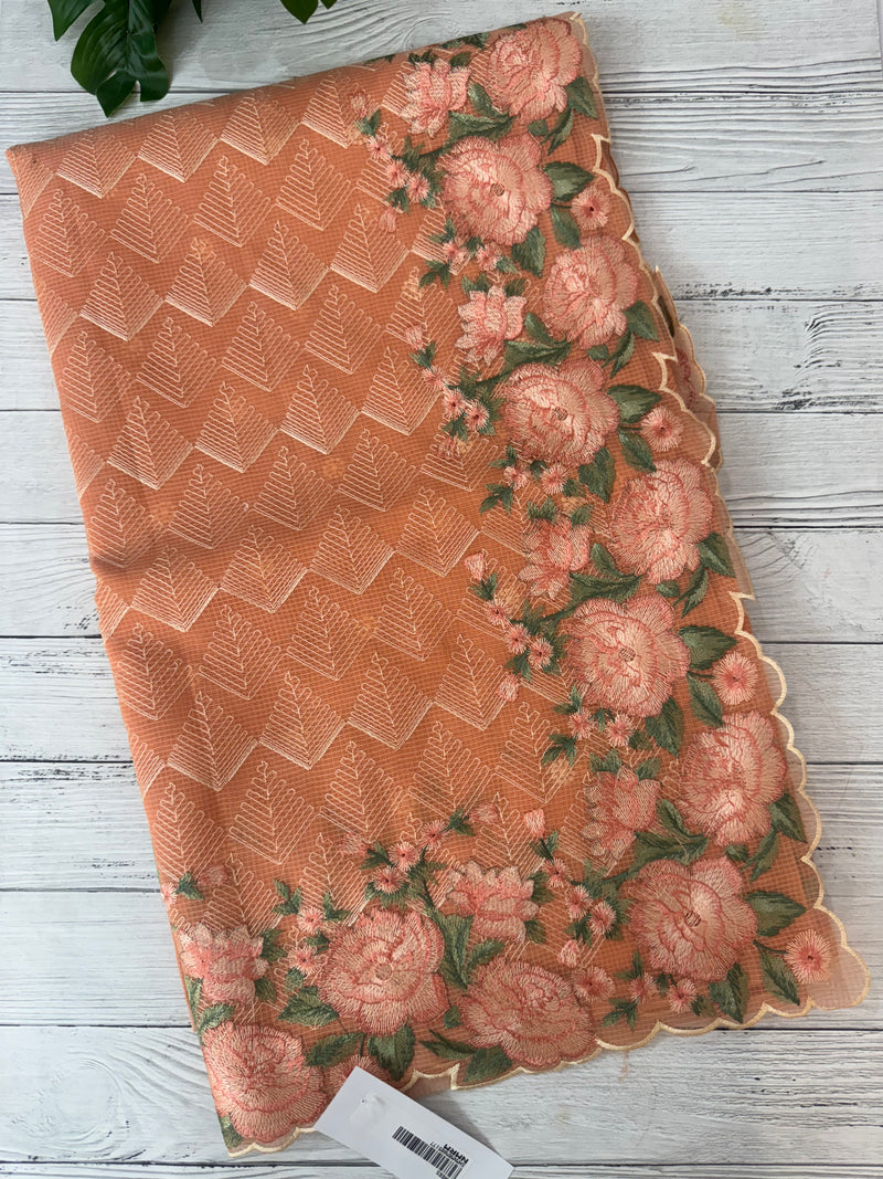 Phulkari NetKota embroidery saree - MPKS905 PeachyOrange