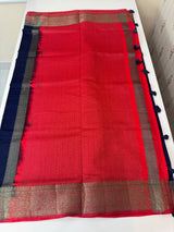 Blended tussar silk sarees with contrast pallu & blouse MTL430