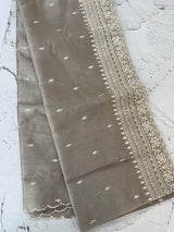 Tussar finish soft silk saree with white thread embroidery MTS567 PastelTaupe