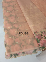 Phulkari NetKota embroidery saree - MPKS905 PeachPink