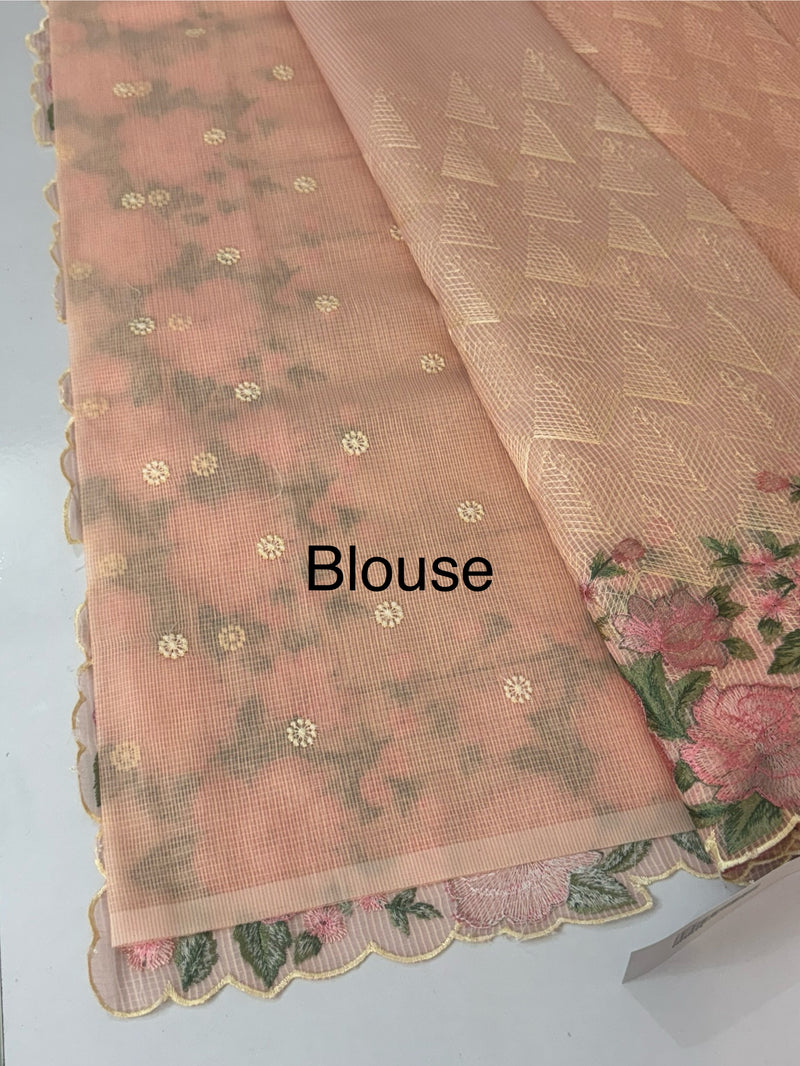 Phulkari NetKota embroidery saree - MPKS905 PeachPink