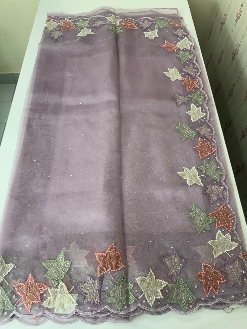 Handworked glass organza saree with applique work- MSHW227- Lavender