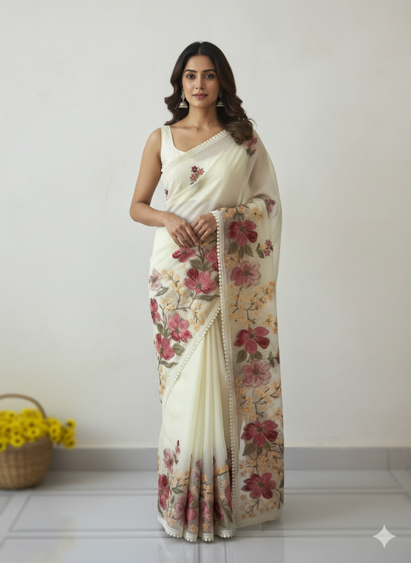 Tissue Organza saree MS14541- Offwhite