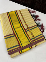 Kerala Golden tissue saree lines - Maroon & Green