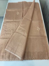 Tissue silk saree with mirror work and scalloped border MTSS432 - Peach