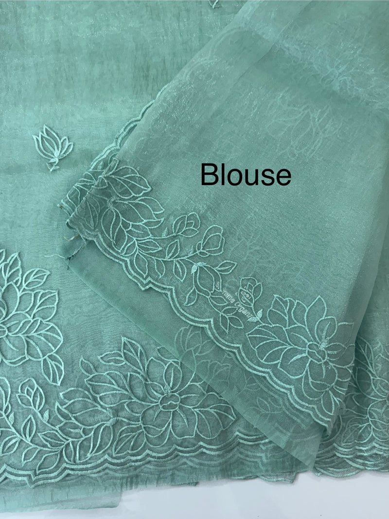Tissue Organza saree MS14051- Pastel BlueGreen