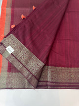 Blended tussar silk sarees with contrast pallu & blouse MTL430