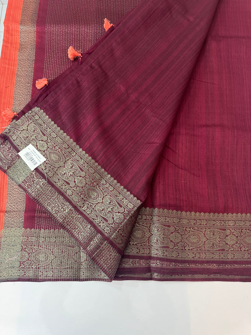 Blended tussar silk sarees with contrast pallu & blouse MTL430