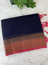 Jute silk sarees with contrast pallu & blouse MJL396 DarkBlue to Peach