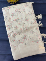 Blended tussar saree with embriodery - MS8665 Creame