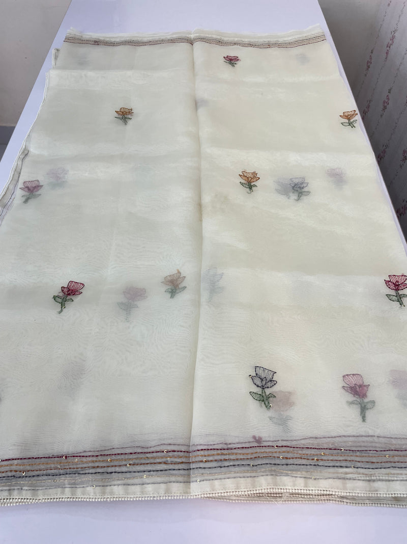 Tissue Organza saree with kanta embriodery saree MS15600 Offwhite