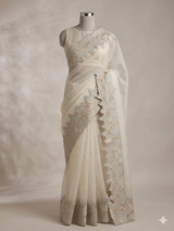 Soft Turkish Organza saree MSOS101 - Offwhite