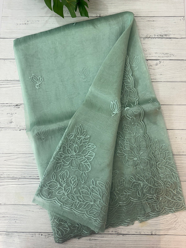 Tissue Organza saree MS14051- Pastel BlueGreen