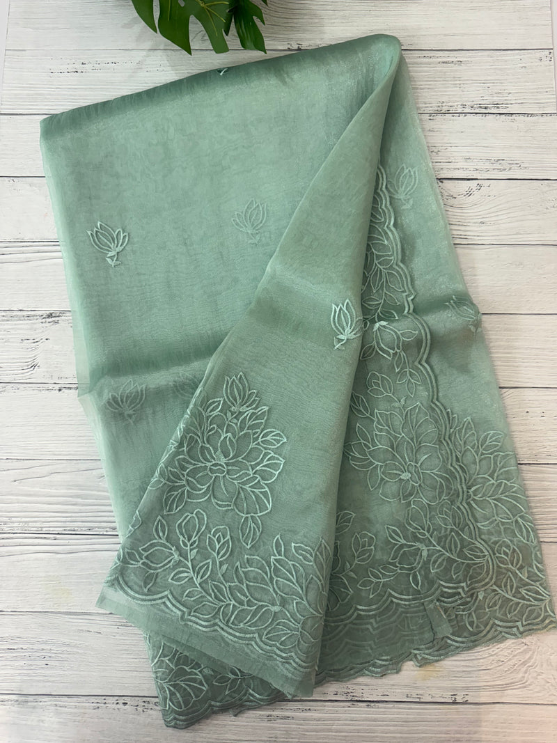 Tissue Organza saree MS14051- Pastel BlueGreen