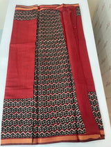Soft semi Chanderi saree with zari border MS9871 Maroon & Black