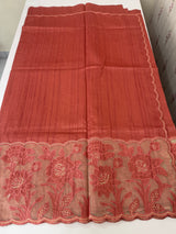 Blended tussar saree with organza applique applique borders MTSS452 DarkPeach