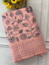 Crushed Blended tussar silk saree with embroidery- SNFCYEY Pastel PeachPink