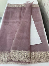Glass organza saree with embroidery borders- MCW161 DuskyMauve
