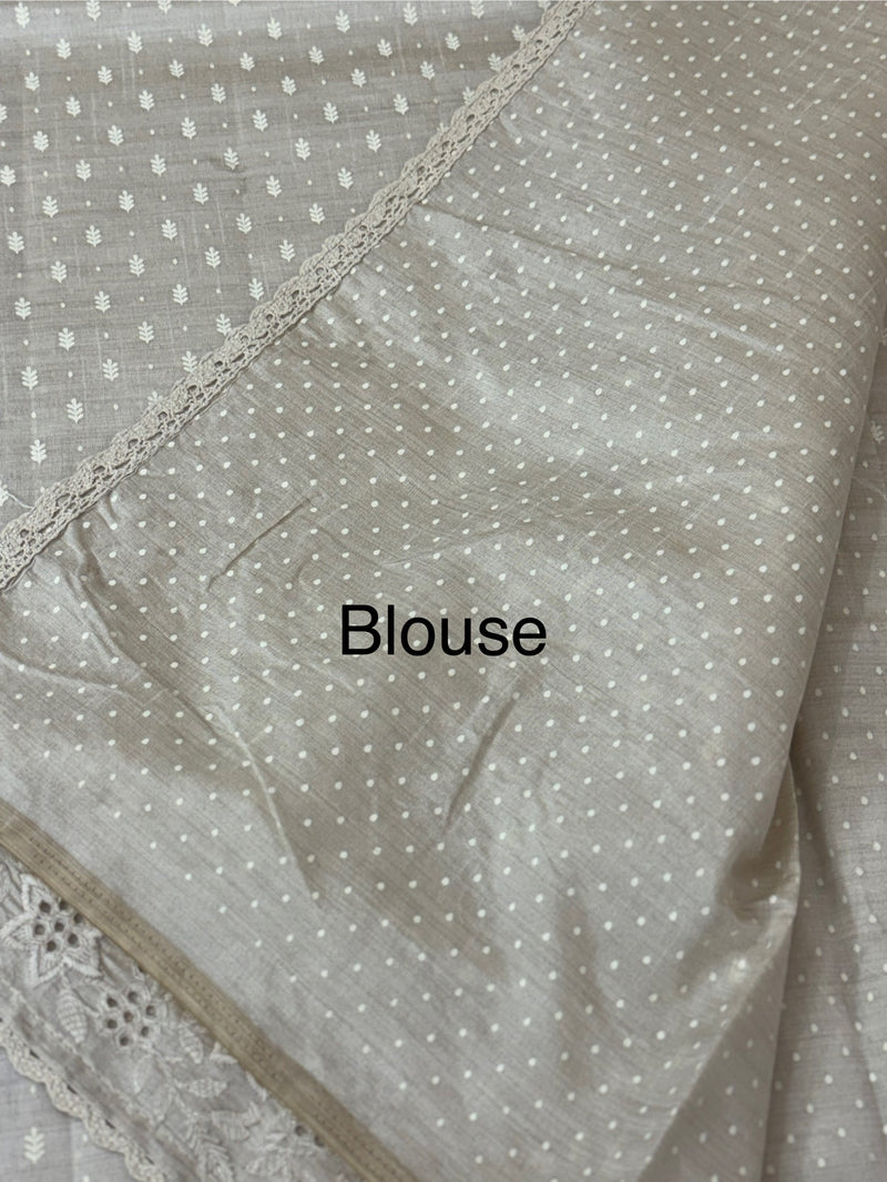 Cutwork blended tussar saree   - Cream MS5222