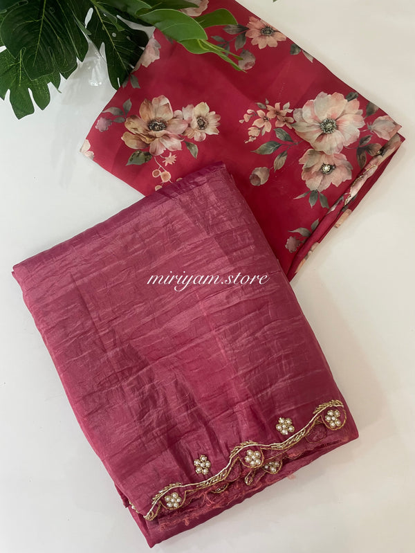 Crush Organza saree with handwork MOSF311