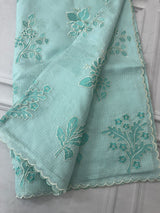 Soft kota silk saree with applique embroidery and scalloped border MS15231 - PastelBlue