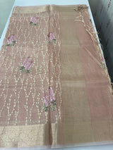 Tissue Silk embriodery saree MS49892 Pastel PeachPink