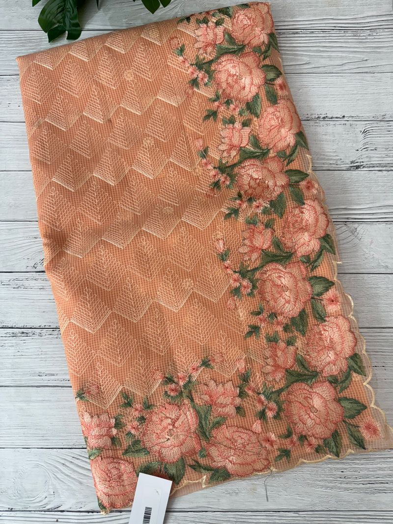 Phulkari NetKota embroidery saree - MPKS905 Peach