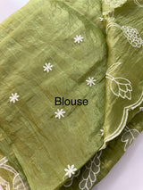 Crush Organza Applique work saree MS14987- Green(Design 3)
