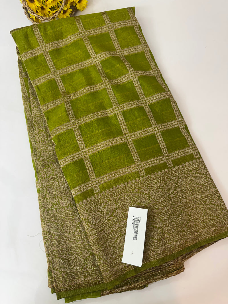 Semi banarasi Khaddi Georgette saree - MS1498 Leaf Green