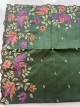 Crushed Blended tussar silk saree with embroidery- SNFCYEY- JadeGreen