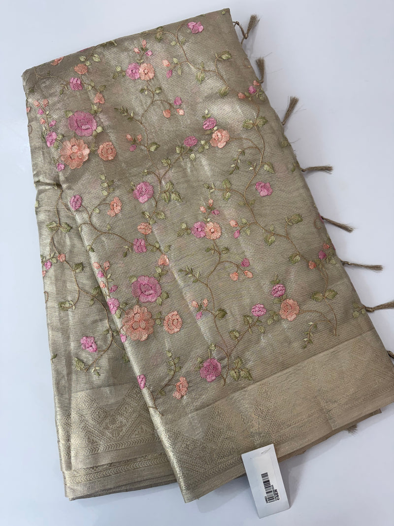 Kota Tissue Silk Saree with multicolor embroidery - SYACSER
