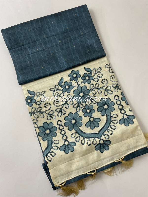 Semi silk saree with designer pallu & blouse MSDS213 - MIDNIGHTBLUE