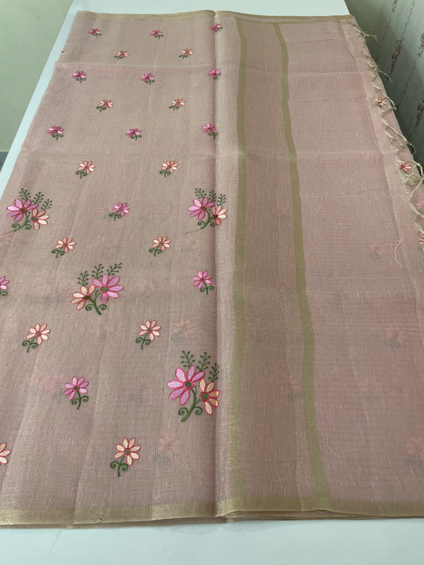 Tissue mix Soft silk saree with embroidery MS8189- PastelPink