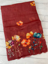 Digital printed semi Linen Saree MLS711- Brown