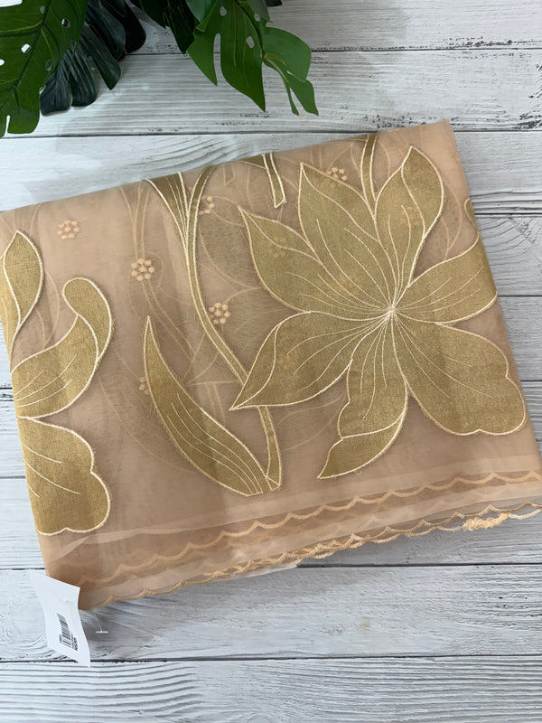 Organza saree with tissue applique work MS5081- Pastel DuskyPeach