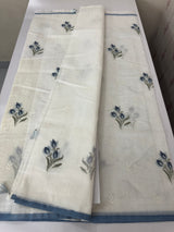 Lightweight Supernet saree with cross stitch embroidery MS142 - White to Blue
