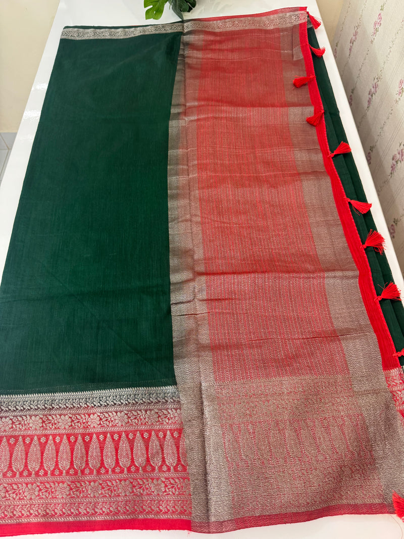Jute linen sarees with contrast pallu & blouse MJL456