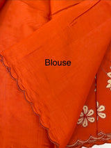 Malai chanderi saree with applique work MSM6201 Orange
