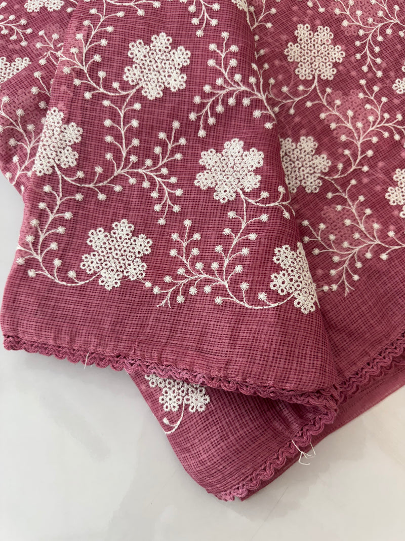 Soft kota checks saree with embroidery MSKC341 BerryPink