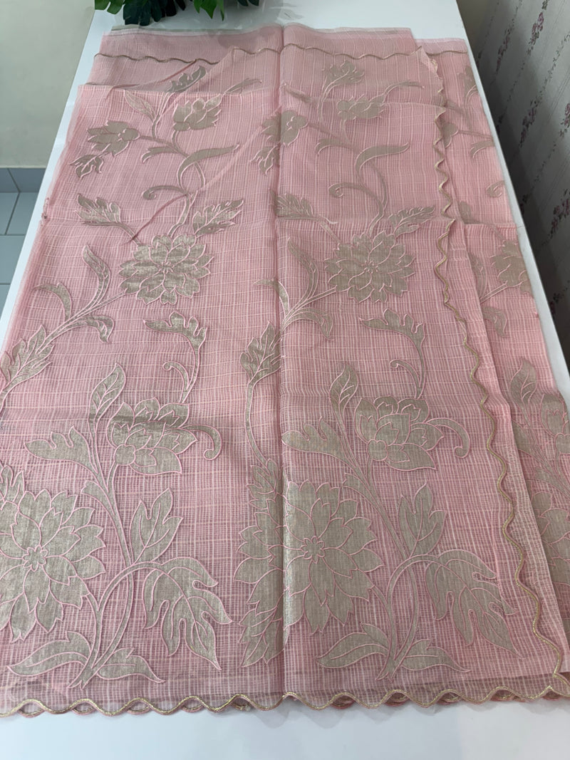 NetKota saree with tissue applique work MS15145 - PastelPink
