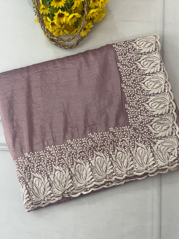 Crush Organza embroidery saree MS9739 Dusky Mauve